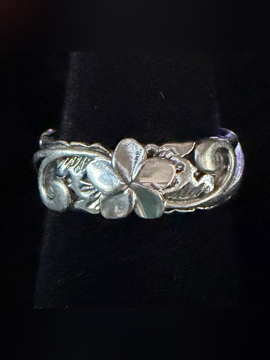 NA HOKU Jewelry - Hawaiian Heirloom Scroll Band Plumeria Wave Sterling Silver Ring 7